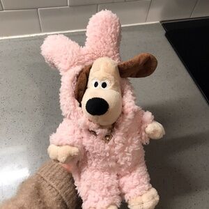 Cuddly Plush Dog in Pink Outfit